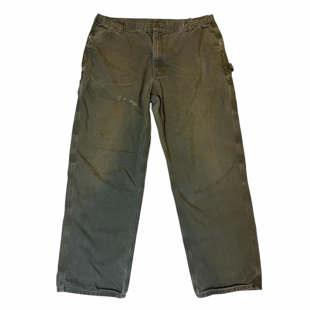 Sun-Faded Moss Carhartt Carpenter Work Pants • Thrashed Workwear Vibe 40x32